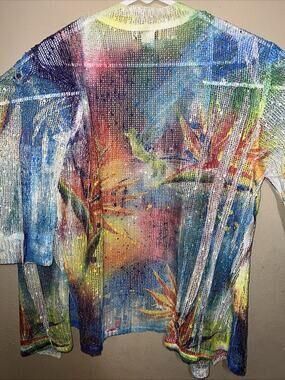 Impulse California Multi Color Rainbow Floral Print Open Beach Cover Up Size 1X